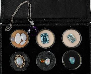 Nine Loose Gemstones and Two Gold Pendants