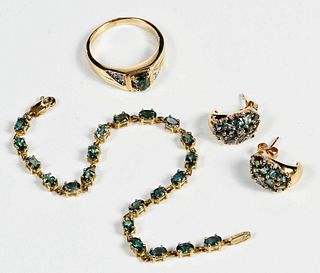 Three Pieces Gold Gemstone Jewelry