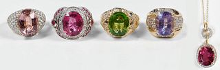 Five Pieces of Gold and Tourmaline Jewelry