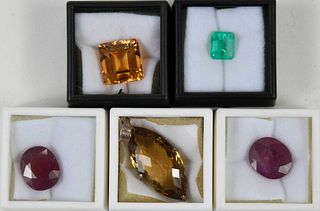 Four Loose Gemstones and One Pendant