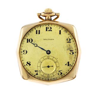 A small group of five pocket watches, to include a gold plated open face pocket by Waltham and four