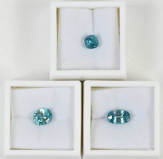 Three Loose Blue Zircon Gemstones