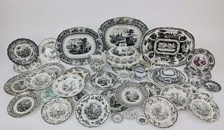 Assorted Collection of English Black and White Transferware China
