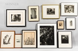 Eleven Framed Works on Paper of City Life: