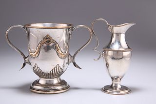 AN OLD SHEFFIELD PLATE TWO-HANDLED CUP, CIRCA 1785, with re