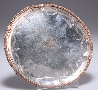 AN OLD SHEFFIELD PLATE WAITER, CIRCA 1775, with beaded edge