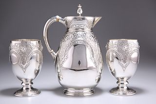 A VICTORIAN SILVER JUG AND PAIR OF GOBLETS, by Richard Mart
