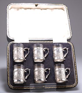 A SET OF SIX GEORGE V SILVER TOT CUPS, by James Dixon & Son