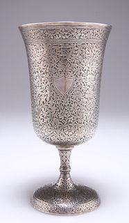A 19TH CENTURY PERSIAN SILVER GOBLET, unmarked, with bell-s