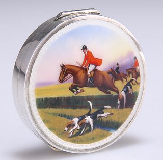 A SILVER AND ENAMEL COMPACT, import marks, TK & Co, London 