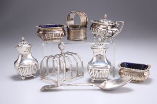 A GROUP OF SILVER, including a George V five-bar toast rack