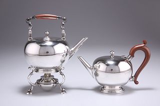 A GEORGE VI SILVER MINIATURE SPIRIT KETTLE ON STAND, by Adi