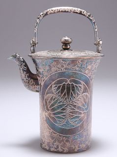 A CHINESE SILVER WINE EWER AND COVER, of circular section w
