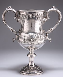 A LARGE VICTORIAN SILVER TROPHY CUP, by Martin, Hall & Co, 