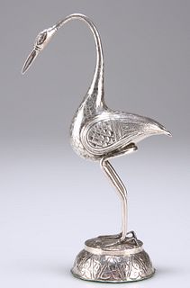 AN ASIAN SILVER MODEL OF A STORK, probably early 20th Centu