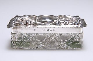 AN EDWARDIAN SILVER-TOPPED GLASS BOX, by George Loveridge, 