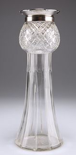 AN EDWARDIAN SILVER-MOUNTED CUT-GLASS VASE, maker's mark un