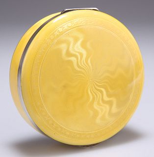 A STRIKING CONTINENTAL SILVER AND YELLOW ENAMEL BOX, EARLY 