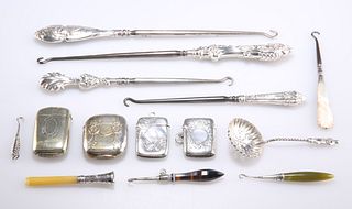 A GROUP OF SILVER AND PLATE, including two silver vesta cas