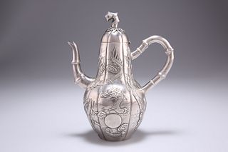 A 19TH CENTURY CHINESE SILVER COFFEE POT, by Cumshing, Cant