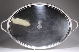 A GEORGE III LARGE OVAL TWIN-HANDLED TRAY, by Thomas Hannam