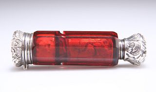 AN UNUSUAL VICTORIAN DOUBLE-ENDED CRANBERRY GLASS VINAIGRET