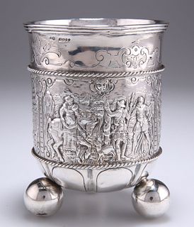 A LATE 19TH CENTURY GERMAN SILVER 'HUNTING' BEAKER, import 