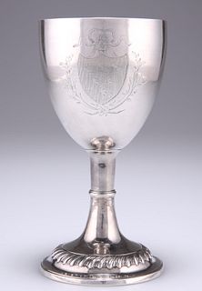 A GEORGE III SILVER GOBLET, London 1802, the ovoid bowl eng