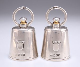 A PAIR OF EDWARDIAN SILVER NOVELTY PEPPER GRINDERS, by Jose