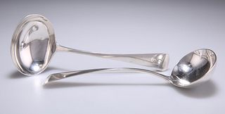 A PAIR OF GEORGE III SILVER SAUCE LADLES, by Thomas Dicks, 