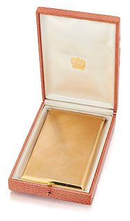 A GOLD CIGARETTE CASE, rectangular, with sprung arm to the 