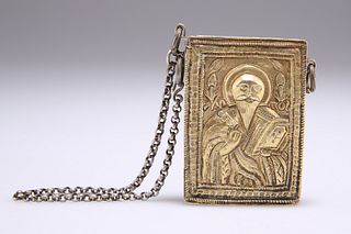 AN 18TH CENTURY BRASS ICON BOX, possibly Russian, rectangul