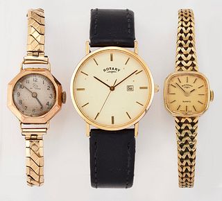 THREE ASSORTED WATCHES, to include: A GENTS GOLD PLATED ROT