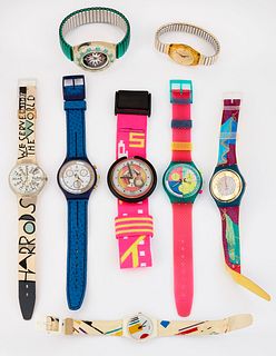 A GROUP OF EIGHT ASSORTED SWATCH WATCHES, comprising two qu