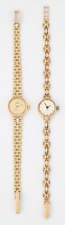 TWO LADY'S 9 CARAT GOLD BRACELET WATCHES, the first circula