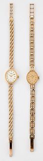 TWO LADY'S 9 CARAT GOLD BRACELET WATCHES, the first a Rotar