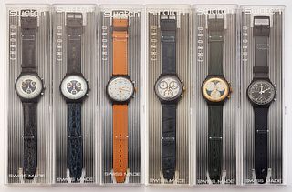 A GROUP OF SIX ASSORTED SWATCH CHRONOGRAPHS, assorted 38mm 