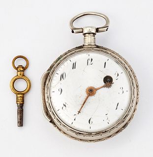 AN 18TH CENTURY POCKET WATCH, circular porcelain dial with 