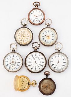 A GROUP OF EIGHT VARIOUS FOB AND POCKET WATCHES, sizes rang