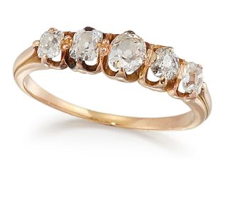 A DIAMOND FIVE-STONE RING, graduated old-cut and mine-cut d