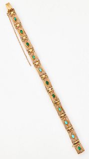 AN EARLY 20TH CENTURY TURQUOISE BRACELET, oval turquoise wi