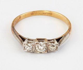 A DIAMOND THREE STONE RING, graduated old-cut diamonds in s