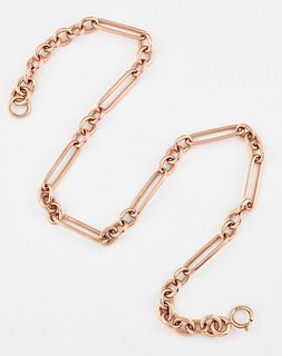 A 9CT ROSE GOLD LONG AND SHORT LINK CHAIN, with jump ring c