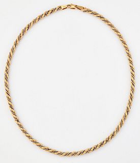 A 9CT BI-COLOUR GOLD ROPE AND BOX LINK NECKLACE, hallmarked