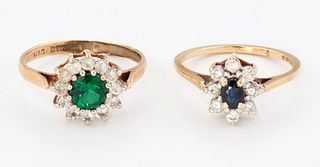 TWO 9CT GOLD GEM-SET RINGS, including; A SAPPHIRE AND WHITE