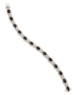 A SAPPHIRE AND DIAMOND BRACELET, oval-cabochon sapphires wi