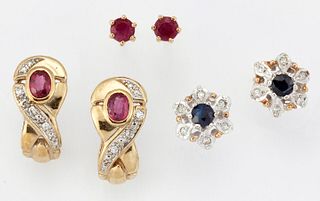 THREE PAIRS OF GEM-SET EARRINGS, comprising; A PAIR OF 9CT 