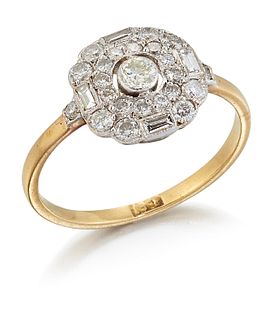 A DIAMOND CLUSTER RING, a round brilliant-cut diamond withi