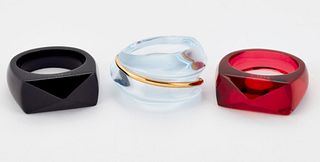 THREE BACCARAT COLOURED GLASS RINGS, comprising; A BLUE GLA