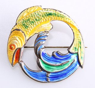 A H DARBY & SON - A SILVER AND ENAMEL BROOCH, modelled as a